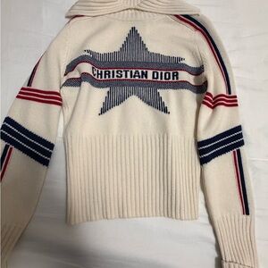 DW0540 Christian Dior Beige Striped Star Intarsia Wool Long Sleeve Knitted Sweat